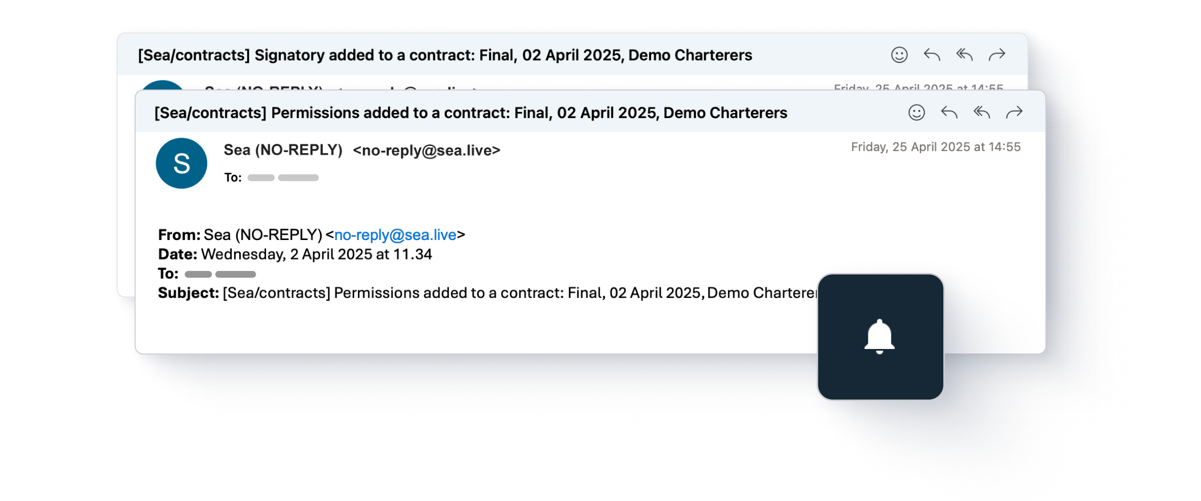 Sea Contract Management solution - Notifications for any changes